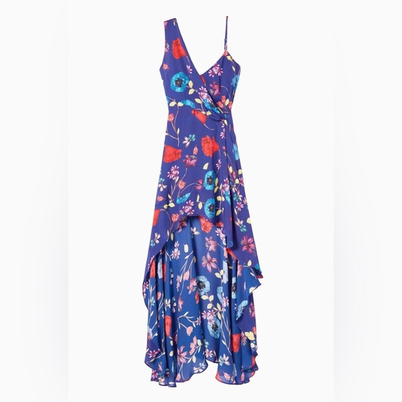 Parker silk floral printed high low asymmetrical midi dress - Picture 1 of 4